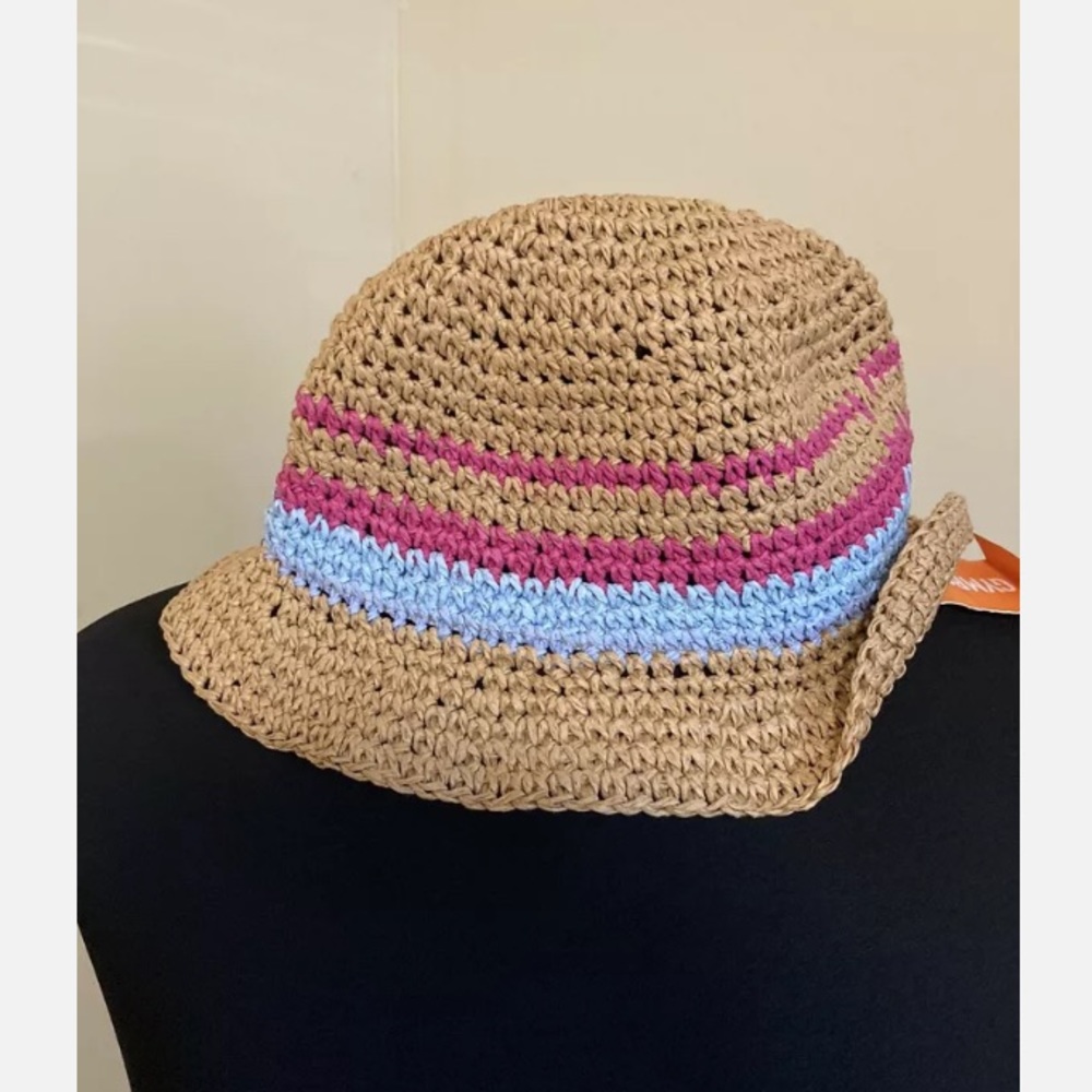 8-3 Gymboree Straw Hat Stripes Blue Pink Small NWT